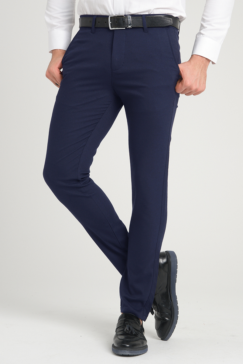 Spodnie Granatowe Materiałowe, Slim Fit