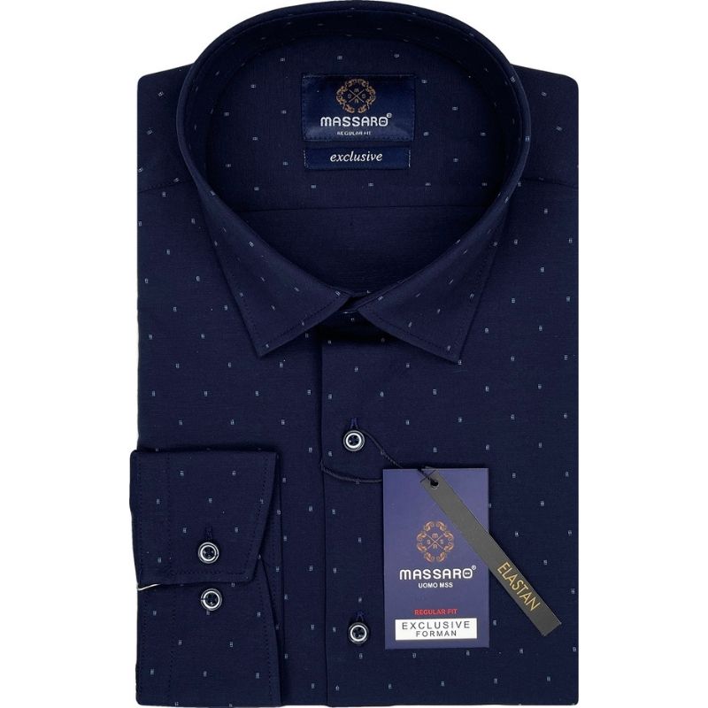 REGULAR-FIT Elegancka wizytowa koszula męska z lycrą w drobne wzorki