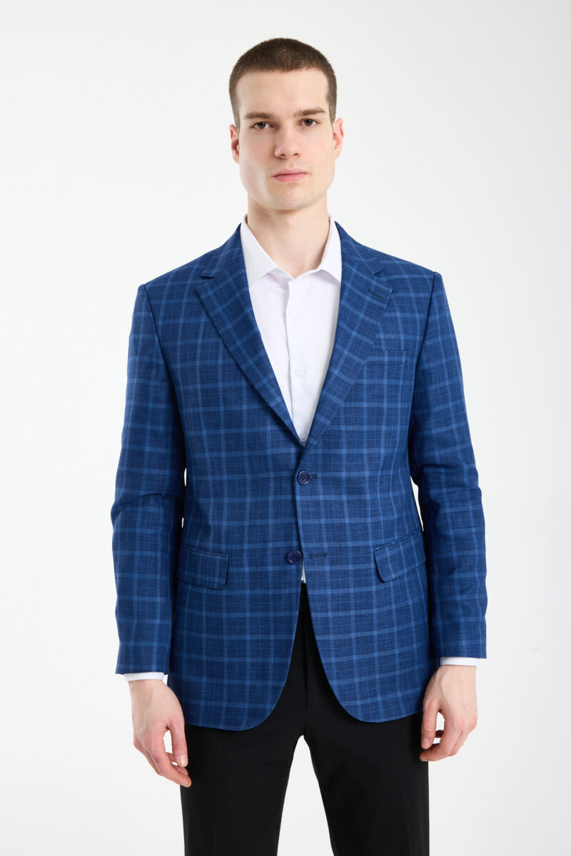 Niebieski Elegancka marynarka męska w Kratę Massaro_20206_04
